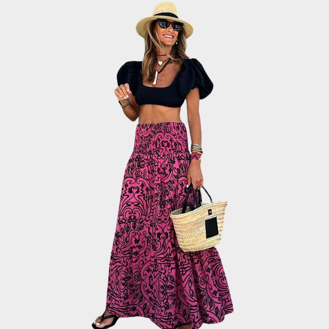 Saia Boho Longa Plissada Retrô - Hype Chic