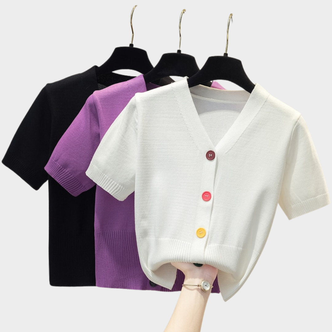 Blusa Tricot Botões Coloridos - RainBow