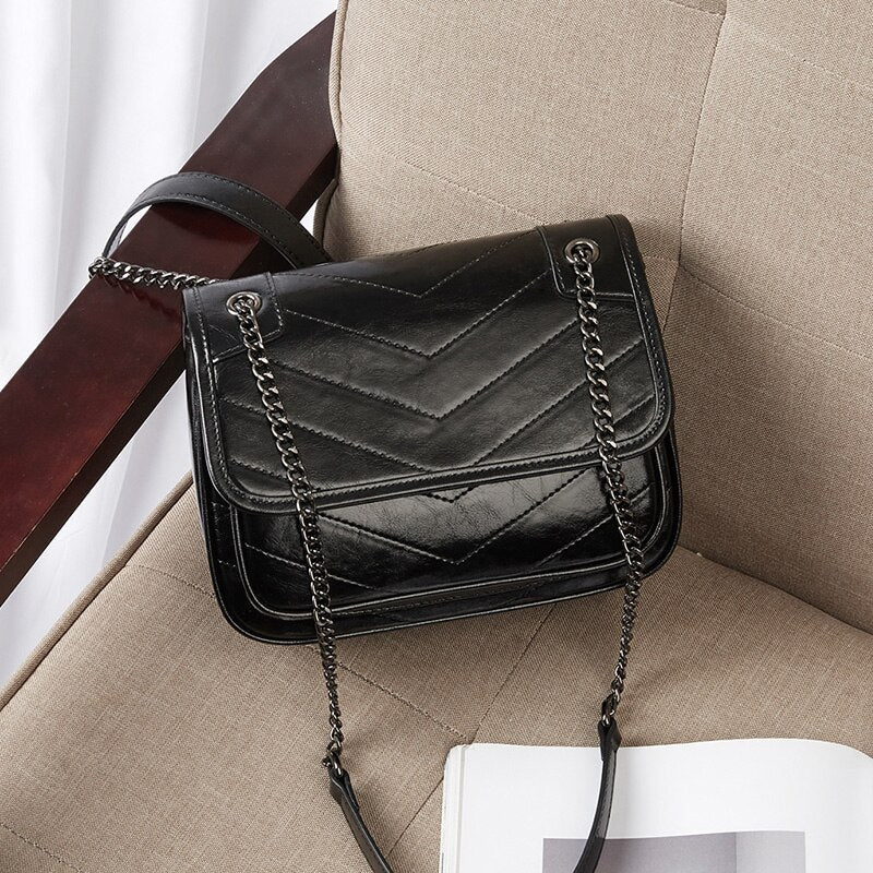 Bolsa Cross Body Look Vintage Dois Compartimentos Correntes Metal - Rock SF
