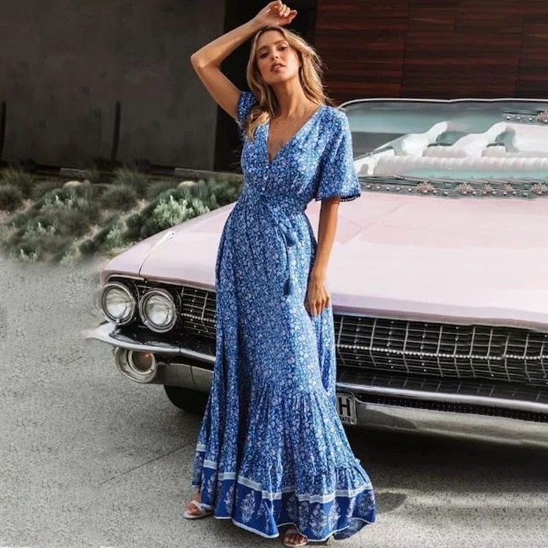 Vestido Longo Boho Ajuste Cintura - Tati