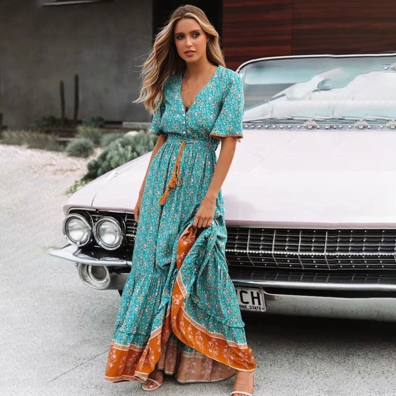 Vestido Longo Boho Ajuste Cintura - Tati