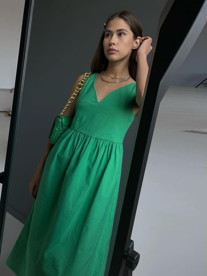 Vestido Alça Gola V Midi - Drica