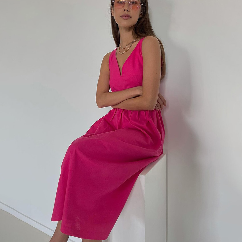 Vestido Alça Gola V Midi - Drica