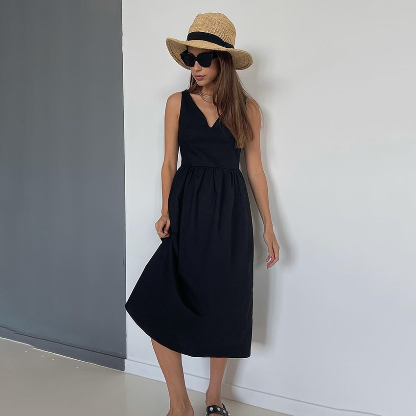 Vestido Alça Gola V Midi - Drica