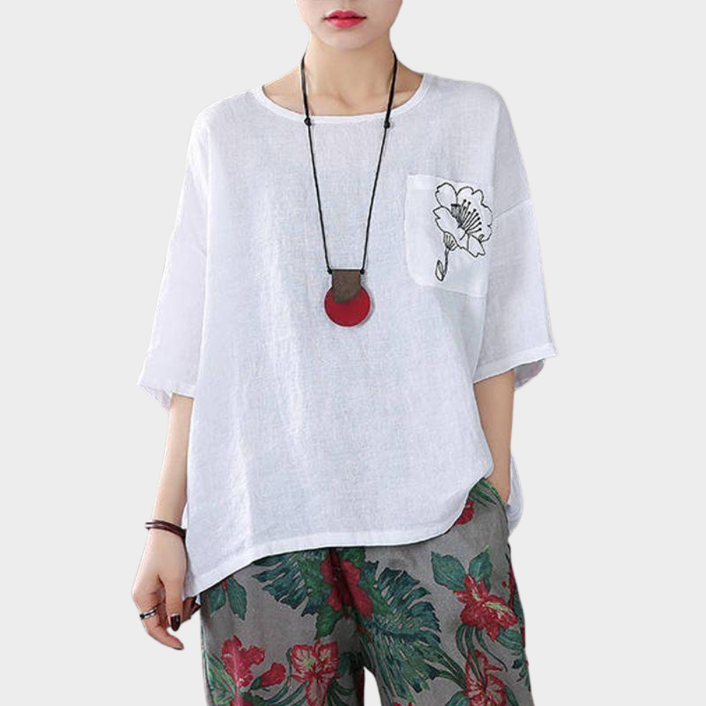 Blusa Fem Manga Curta Algodão trama Gaze - Hashima